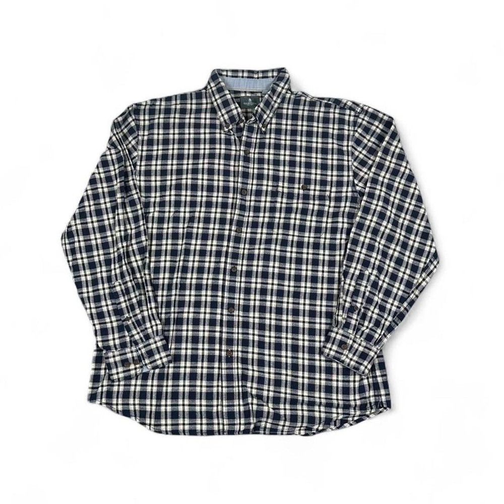 Button Down Shirt Plaid Flannel Long Sleeve, Men's XL, Navy/Cream